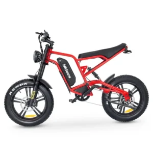 Side view of the red Hideos B6 electric bike.