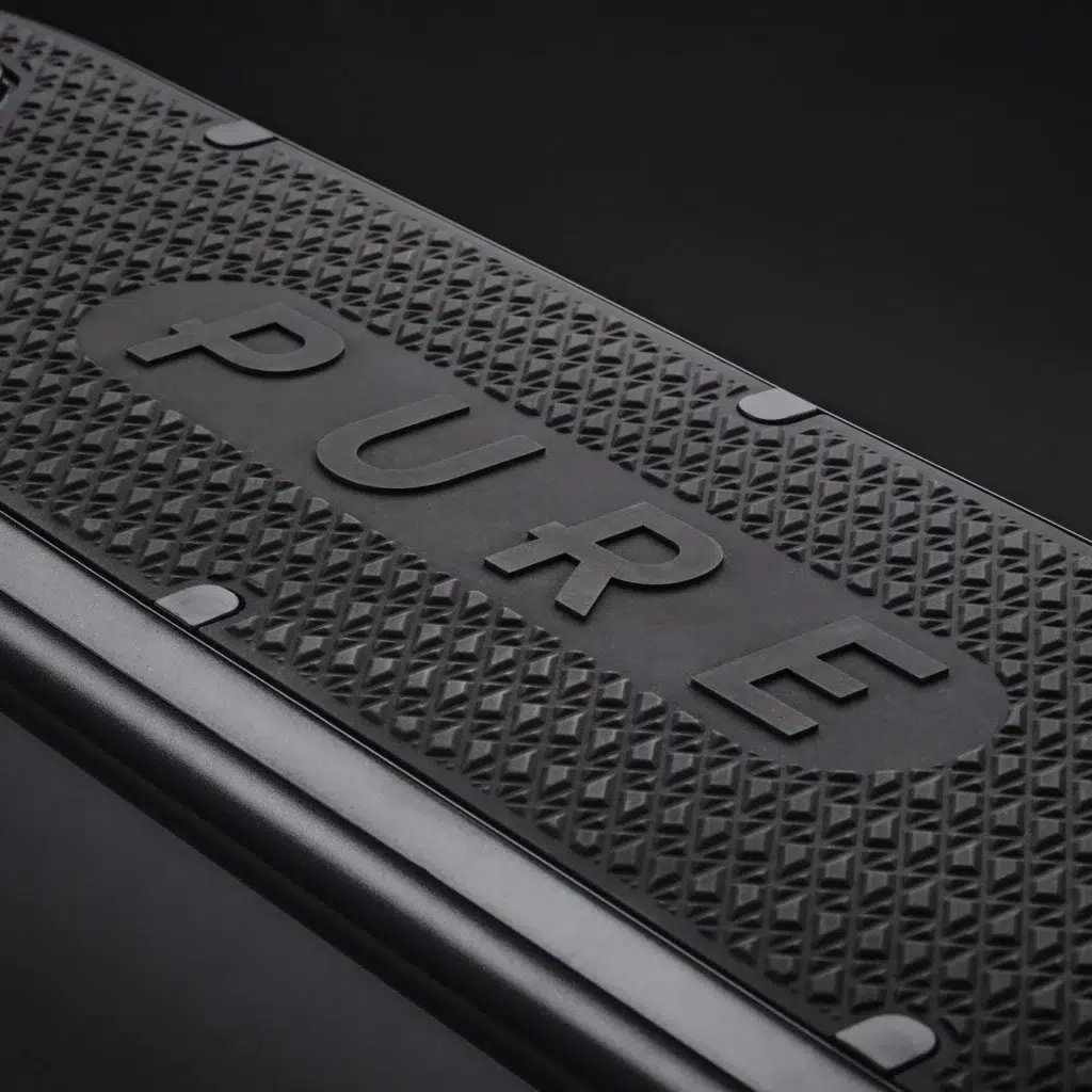 Pure Air4 Black Electric Scooter 9 Close up view of the deck of the Pure Air4 Black Electric Scooter.