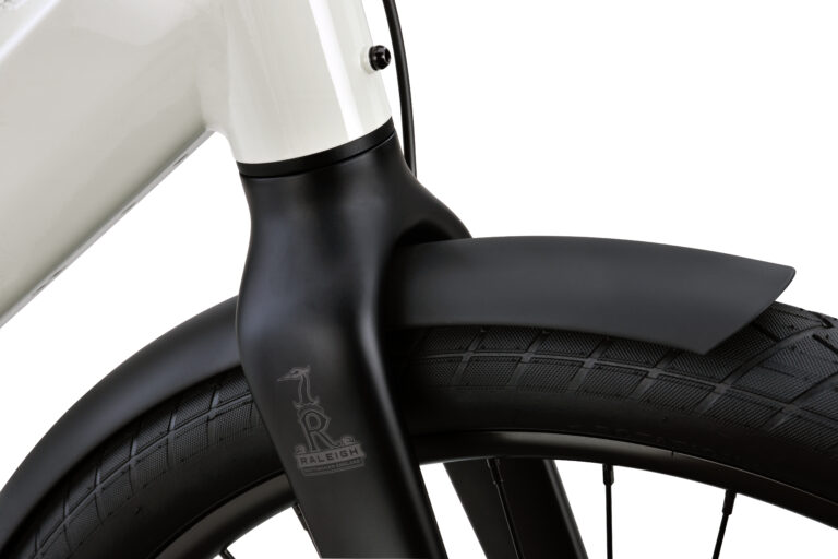 Raleigh One Electric Bike 18 Raleigh ONE white logo on front fork